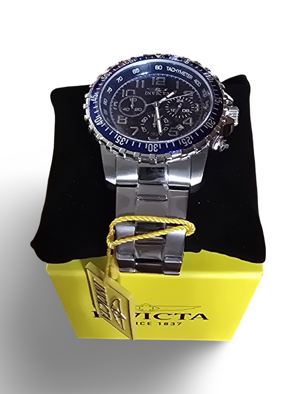 Invicta Silver Stainless Steel Watch with Blue Bezel